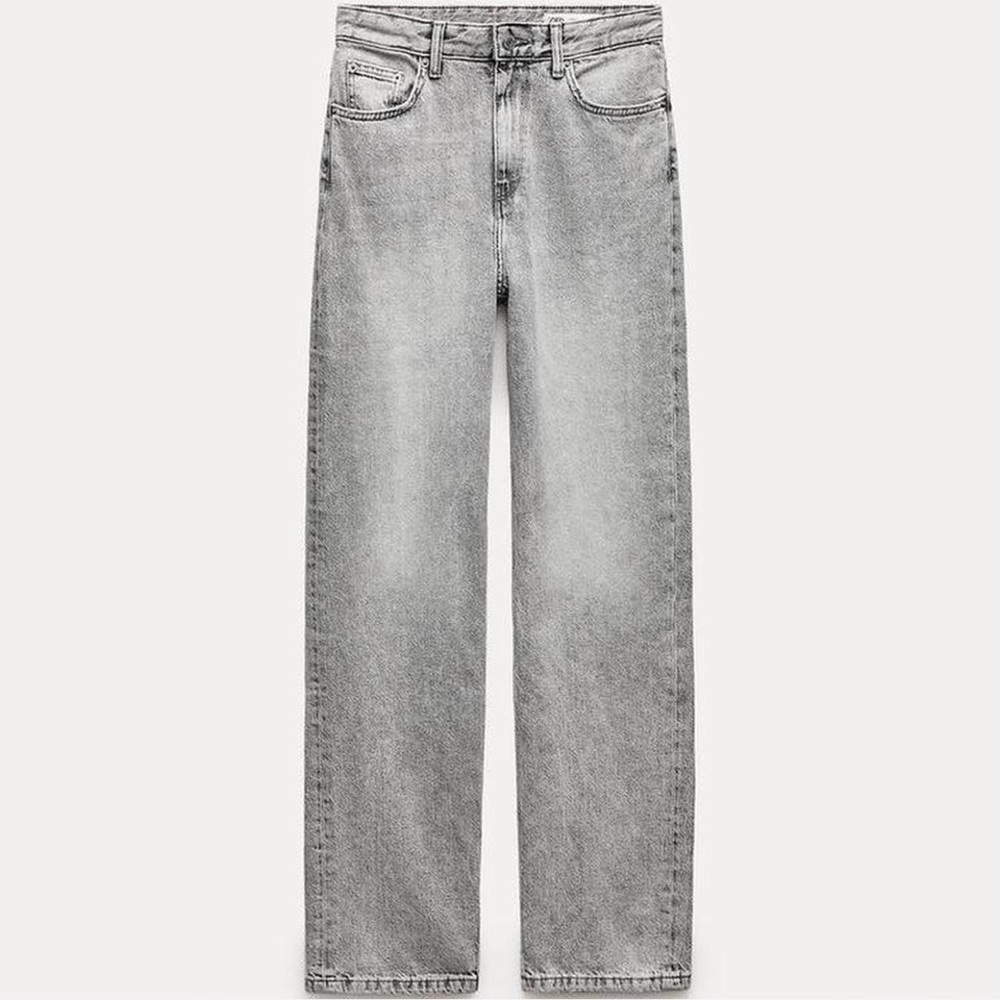 Stylish Gray Denim Jeans High Rise Wide Leg - Zara Size 38